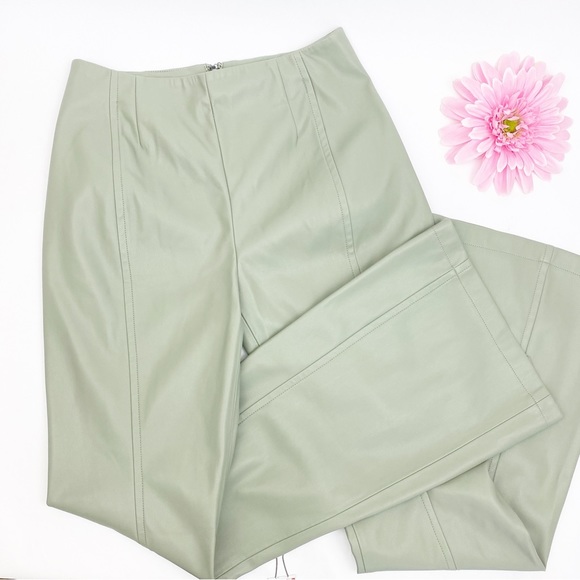 NEW Free People Real Deal Slit Flare Vegan Faux Leather High Rise Pants: Green - Picture 5 of 10